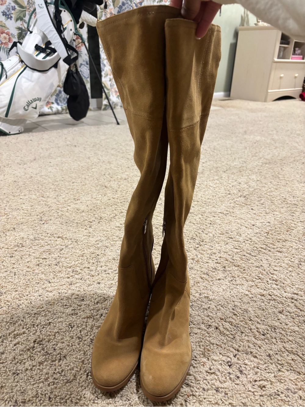 Marc Fisher Over-the-Knee Suede Boots in Camel Tan